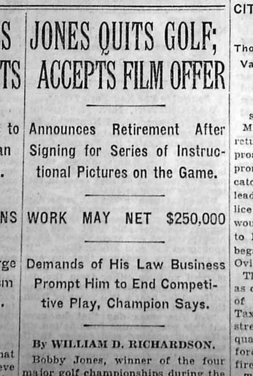 Bobby Jones retires from competitive golf.
